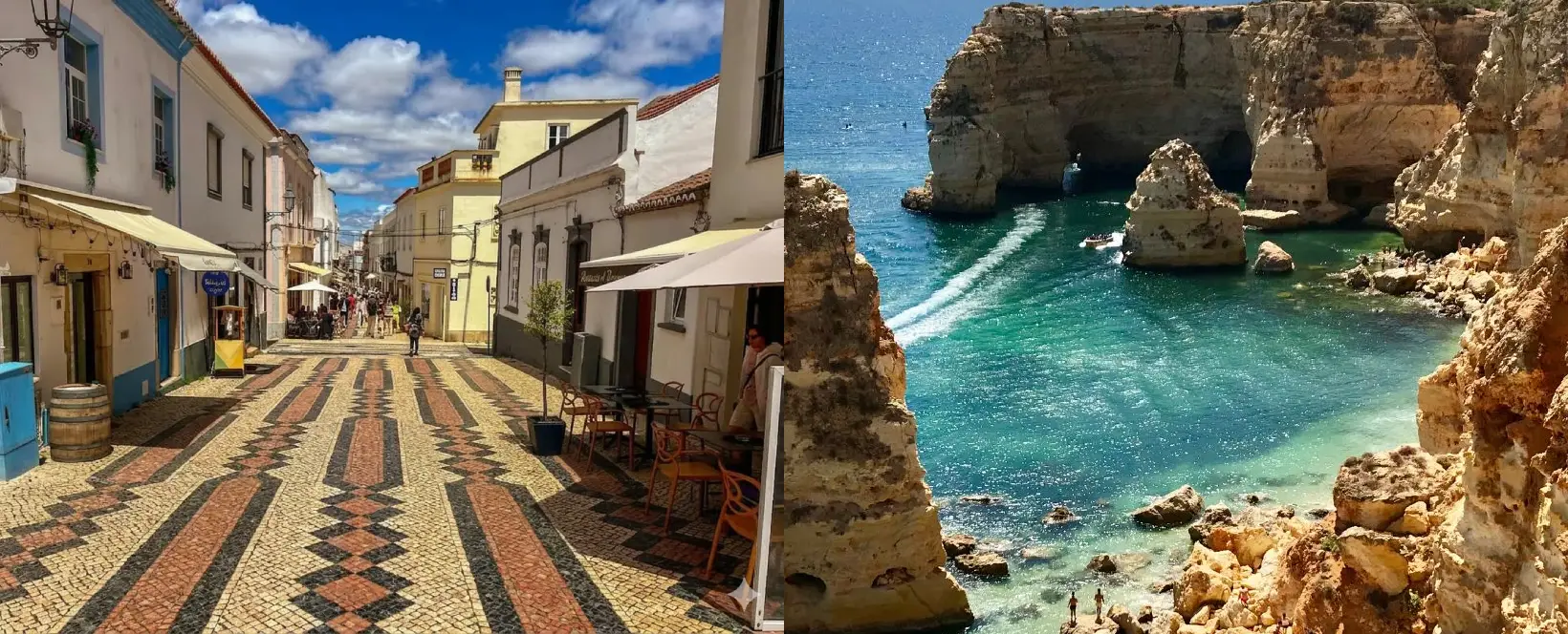 Stunning golden cliffs and turquoise waters of Lagos Algarve, one of the best coastal towns for real estate.